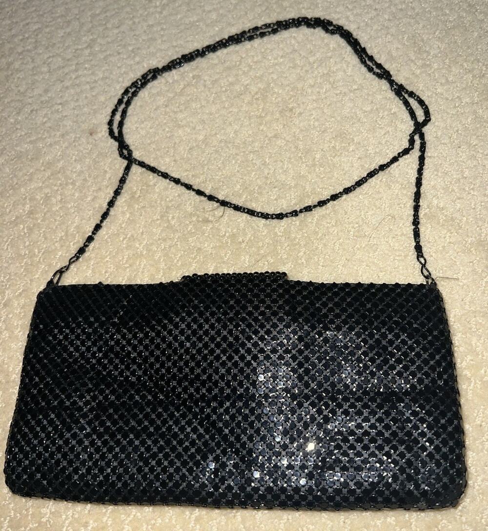 Magid Black Metal Mesh Convertible Crossbody Clutch Evening Purse Flap Bag